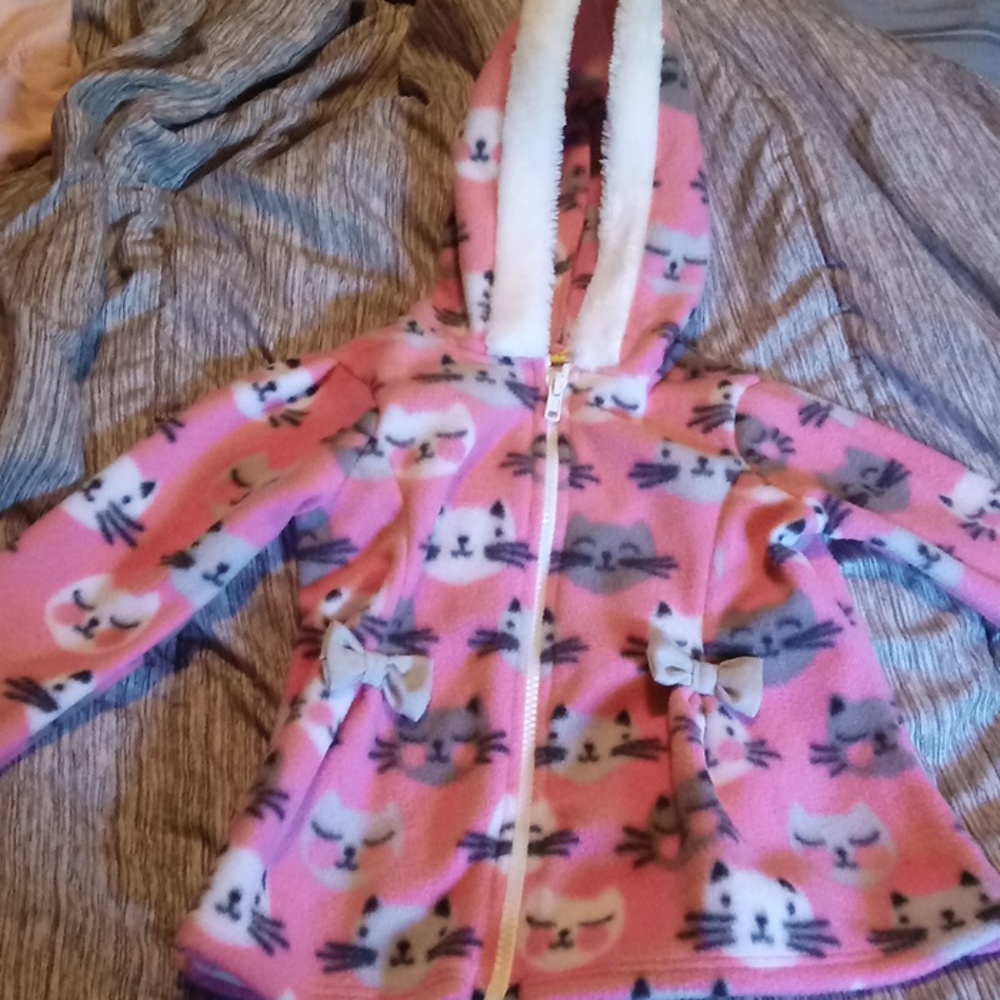 Pink and White  sweater with kittens on it